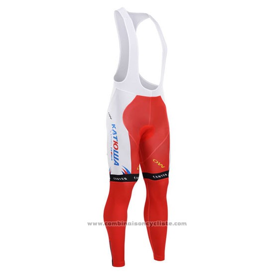 2015 Maillot Cyclisme Katusha Blanc et Rouge Manches Longues et Cuissard